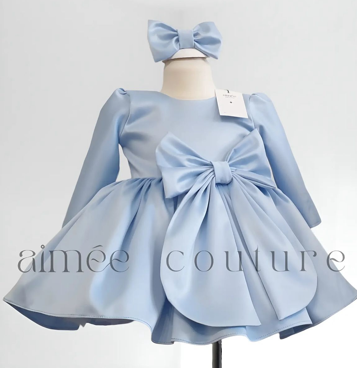 bebe blue satin dress Strapless Baby Blue Satin Bridal Gown Wedding Dress with Pocket – Rosymae main image 1